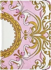 [Amooorous] Elegant Floral Pattern Peach Gold Leather decorative Passport Holder Cover Vaccine Case Protector Cover Passport Cover Lightweight, elegant floral pattern peach gold, 1 size