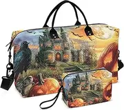 [ZRYSMY] Duffel Bag for Traveling, Halloween Crow Pumpkin Travel Bag Gym Bag, with Multiple Interior Pockets Shoulder Weekender Bag for Women Men with Toiletry Bag 20.5L x 1.9W x 13.8H, Multi-Colored