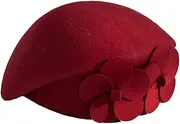 [OATIPHO] Hat Lady Warm Beret Velvet Tams Floral Cute Woman Green Leopard Barrette Millinery Berets Decoration Double Flower Beret Double Flower Decor Beret Ladies Beret Wool Black
