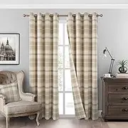 always4u Beige Plaid Curtains Grommet Woolen Look Modern Living Room Bedroom Home Decoration Check Drapes Beige 2 Panels 54 * 84 Inch