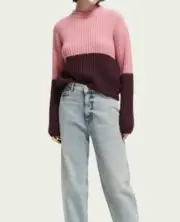 SCOTCH & SODA CHUNKY KNIT COLORBLOCK PINK WOOL ALPACA BLEND SWEATER SIZE XL NWT