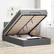 Generic Ottoman Bed with Mattress Dark Grey King Single Fabric,3311578