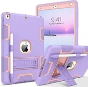 BENTOBEN iPad 9th Generation Case, iPad 8th Gen Case, iPad 7th Gen Case, iPad 10.2" 2021/2020/2019 Case, 3 in 1 Heavy Duty Rugged Shockproof Protective Cover with Stand Pen Holder, Purple/Rose Gold