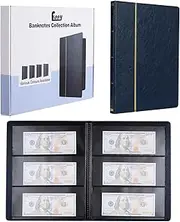 Fippy 60 Pockets Banknote Album Paper Money Collection Album for Collectors, leather Currency Collection Storage Album for Banknote Bill Stamp Storage Display (Blue)