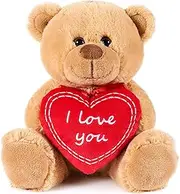 BRUBAKER Teddy Plush Bear with Red Heart - I Love You - 9.84 Inches - Cuddly Toy - Stuffed Animal - Brown
