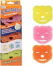 White Magic Scrubtastic Scrub & Wipe Sponge Original 3 Pack – 100% German Material, Dual-Action, Firm in Cold & Soft in Warm, Ergonomic Bear Shape, Scratch-Free, Odour Resistant, Safe for All Surfaces