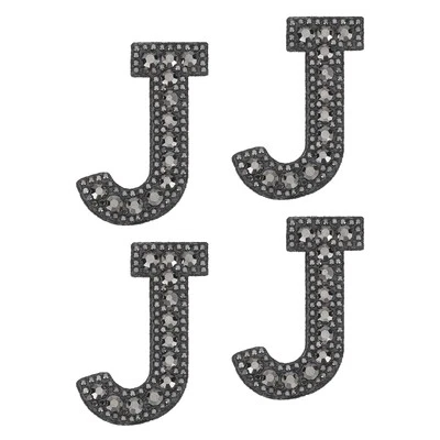 10 Pcs Iron on Letter Patches, Letter J Rhinestone Alphabet Applique, Black