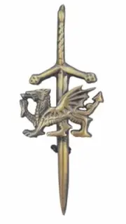 Adult Hoses Antique Plated Kilt Pin Welsh Dragon Badge 4" Brass Unisex