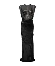 logo-embroidered mesh maxi dress XXS Black