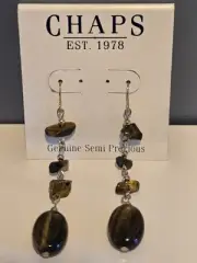 Chaps Genuine Semi Precious Earrings Natural Brown Stone Dangle Earrings NWT