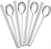 AOOSY 4 Set Chopsticks Spoons,Non-Slip Reusable Stainless Steel Chopsticks Korean Soup Spoon Set Healthy Silverware Tableware,Dishwasher Safe