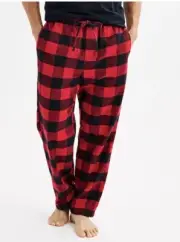Sonoma Men’s Plaid Flannel Lounge Pants Black Red Check Sz 2 XL Cotton Blend