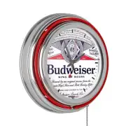 Unbranded Wall Clock 3"x3"x14.5" Budweiser Red Label Design Lighted Analog Neon