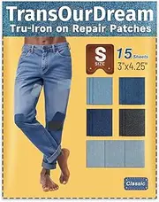 TransOurDream Tru-Iron on Patches for Jeans 15pcs (3" by 4-1/4", Size S), Repair Patch for Clothes, Denim Patches for Jeans Repair and Decoration, 5 Shades Iron on Patch