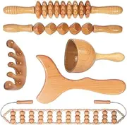 Wood Therapy Massage Tools Maderoterapia Kit Body Sculpting Tools for Lymphatic Drainage and Anti-Cellulite .Wood Massager Roller Rpoe for Back and Muscle Pain Relief (Medium)