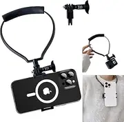 CCSmall Neck Phone Holder for Recording, POV Vlog Mount for Content Creators, Universal Chest Phone Tripod Mount for Hands-Free Recording for iPhone,Samsung,Action Cameras,Andriod Cell,Black