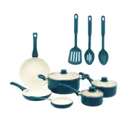 12 Piece Ceramic Nonstick Aluminum Cookware Set, Blue