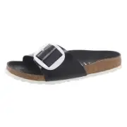 Birkenstock Womens Black Leather Flat Slide Sandals 39 Narrow (AA,N) BHFO 9663
