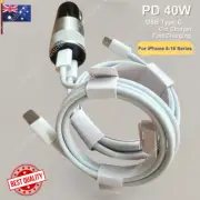 PD Fast 40W Car Charger Type C Adapter USB C Cable For iPhone 16 15 14 13 12 11