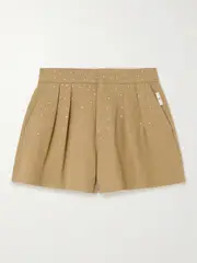 [AZ FACTORY] AZ FACTORY - + Lutz Huelle Minni Pleated Crystal-embellished Cotton-twill Shorts - Tan - FR 34 FR 34 Brown