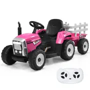 Babyjoy Kids Electric Ride On Tractor w/Trailer 12V Battery Powered Car w/LED Lights & USB Port Children Perfect Gift Pink