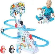 Penguin Climbing Stairs Toys | Roller Coaster Playset,Animal Stair Climbing Toys,Animal Playful Roller Coaster Playset,Slide Rollercoaster Toys for Kids Christmas Birthday Gift