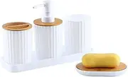 IOIUSKKU Simple and Practical Partition Spacing Soap Dispenser Set Bathroom Countertop Container ABS Soap Organizer Dispenser, Wood White