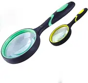 Meichoon 2pcs Magnifying Glass,10X Handheld Reading Magnifier with Non-Slip Soft Handle for Seniors & Kids,Perfect for Newspaper Reading,Jewelry Appraisal,Nature Exploring(Green+Yellow)