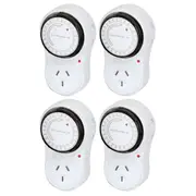 4x Sansai 24 Hour 2400W Outlet/Powerplug Mechanical Timer 240V w/Auto Switch WHT