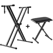 Ozoffer Keyboard Stand Piano Stool Seat Adjustable Portable Folding Bench Chair Seat SET