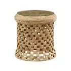Design Square Lucy Woven Round Slim End Lamp Side Table Glass Top Metal Frame Na