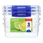 NEW Sistema Klip It Plus 1 L 3 Pack Rectangle Container By Spotlight