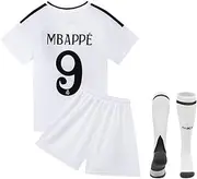 [YEESON] No.9# Mbappe White Dragon Edition, Madrid Special White Dragoon Edition Kids Soccer Jersey Shirts Football Futbol Socks Set Youth Sizes 22-28