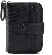 [Generic] Women's Small PU Leather Accordion Large Capacity Wallet Mini Zipper Many Card Slots Card Slots Credit Card Holder ID Wallet for Party (Black, One Size)