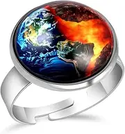 [FVQL] Adjustable Ring for Girls, Earth Pattern Art, 0.67inch/1.7cm, Glass, glass