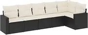 vidaxl Garden Sofa Set with Cushions - 6 Piece Black Poly Rattan Outdoor Modular Patio Seating