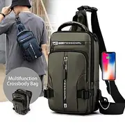 Men's Multifunction Crossbody Bag with USB Charging Port - Large Capacity, Back to School Shoulder Bag