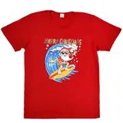 New Kids Christmas Xmas T Shirt Tee Tops 100% Cotton Boys Girls Gift Red White - Santa Surf (Red)