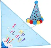 GANAZONO 1 Set Dog Birthday Party Hat Set with Collar Bib One Blue Pet Supplies for Celebrating Your Dog Special Day