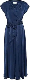[Cream] Women's Maxi Dress, Formal V-Neck Short Sleeves, Tying Belt, Ankle Length Dress, Navy Blazer, 44, Blazer Navy, 14 AU