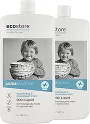 Ecostore Dish Liquid Ultra Sensitive 1L x 2, Approved by Sensitive Choice, Plant and Mineral-Based Ingredients to Cut Through Grease, Dermatologically Tested For Sensitive Skin