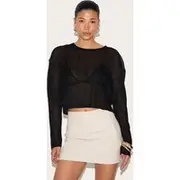 Black Sheer Knit Oversized Top, Black