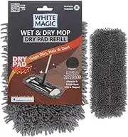 White Magic Wet & Dry Mop Dry Pad Refill – 40 x 15 cm, Traps Dirt, Hair & Dust, Electrostatic Microfiber, Dual-Sided for Dusting & Polishing, Machine Washable for Long-Term Use
