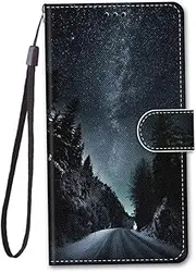 ZUNOXAZ 1 PC Folding Phone Holder with Magnetic Clasp Compatible for Alcatel Scratch PU Case Wear Resistant Protection Hand Strap Stylish Mountain