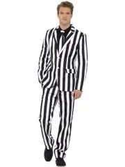 Humbug Black And White Striped Stand Out Suit With Tie Fancy Dress Costumes