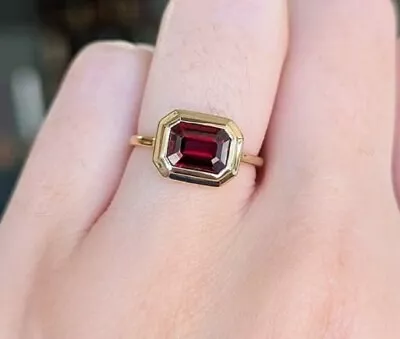 207 C Octagon Cut Natural Garnet Wedding Ring14K solid Yellow gold