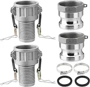 2 PCS Aluminum Cam Lock Fittings (2" Part A) Cam and Groove Hose Fitting x 2 PCS Aluminum (2" Type C) Cam and Groove Hose Fittings x 2 Hose Clamps x 2 Cam lock Gasket Fitting