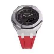 Casioak Mod Royal Oak Watch Casio G-Shock GA-2100 Silver Case Red Strap GA2100