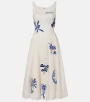 [Agua by Agua Bendita] Agua by Agua Bendita Frontera Wild embroidered linen midi dress UK 6 white