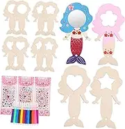 Sosoport 1 Set Mermaid Handheld Mirror DIY Kit with Color Pens Gems for Playtime Crafts Decorations Mermaid Design